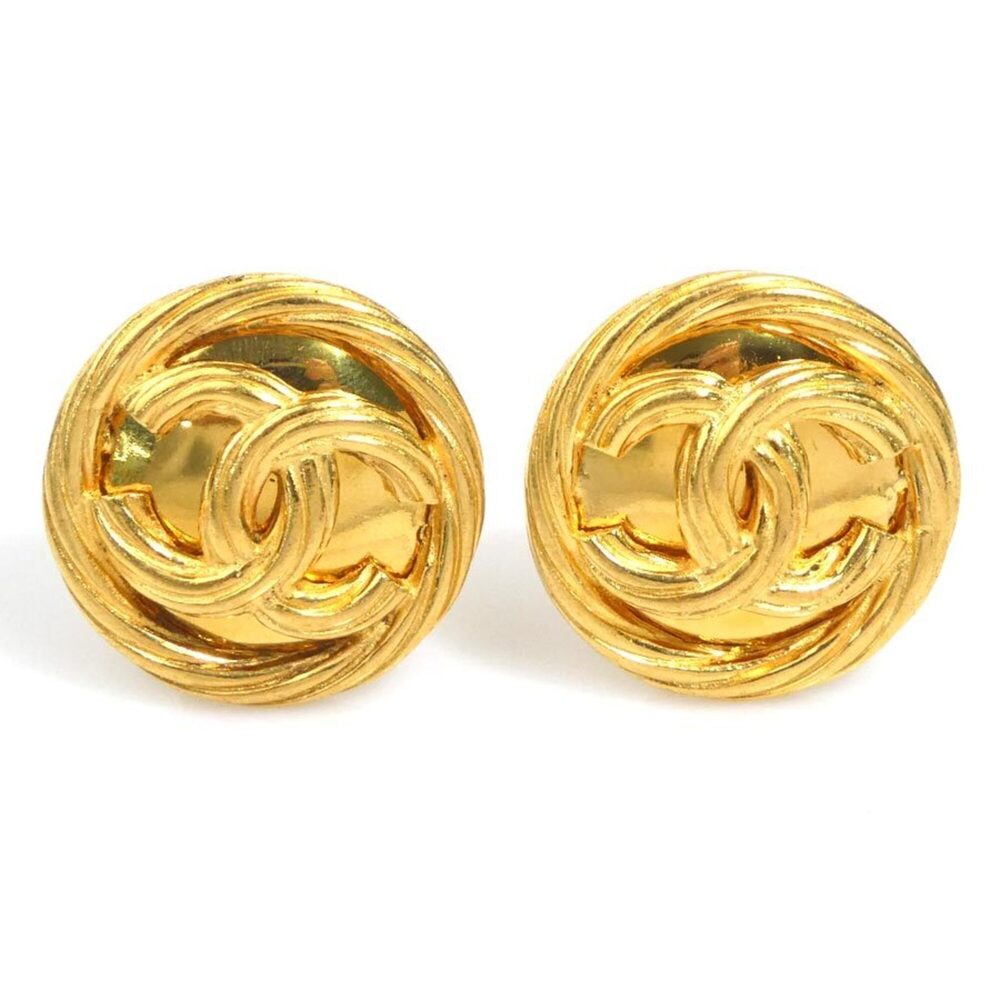 Chanel earrings, Coco Mark design, metal, gold, women's, e62235a
